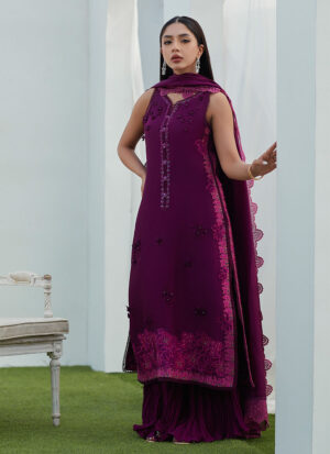 Amiah Aubergine Silk Embroidered Shirt and Dupatta - Rtd