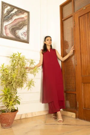 Elegant Maroon Crepe Coord Set - Rtd