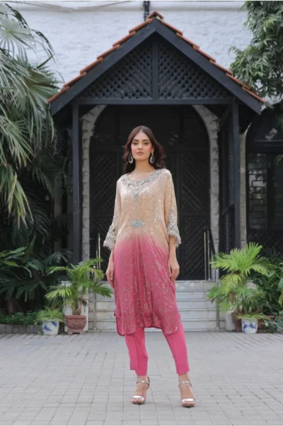 Ombre Sequined Chiffon Kaftan - Image 4