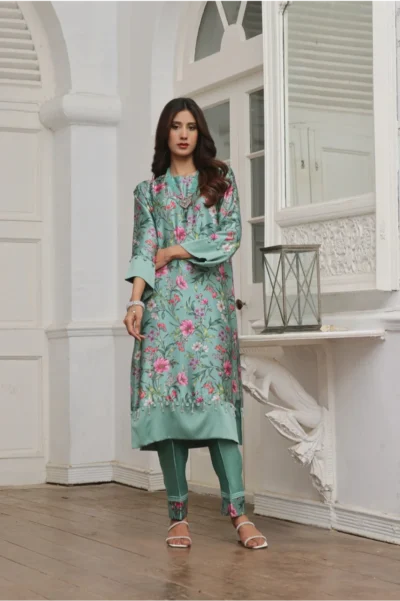 Silk Printed Long Shirt & Pants - Image 2