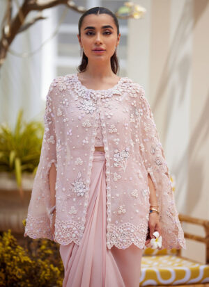 Cari Organza Cape and Pre-Drape Sari Skirt