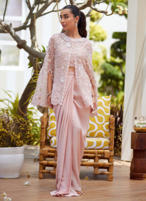 Cari Organza Cape and Pre-Drape Sari Skirt
