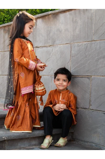 Mari Gold - Embroidered Block Print Gharara Set - Image 2