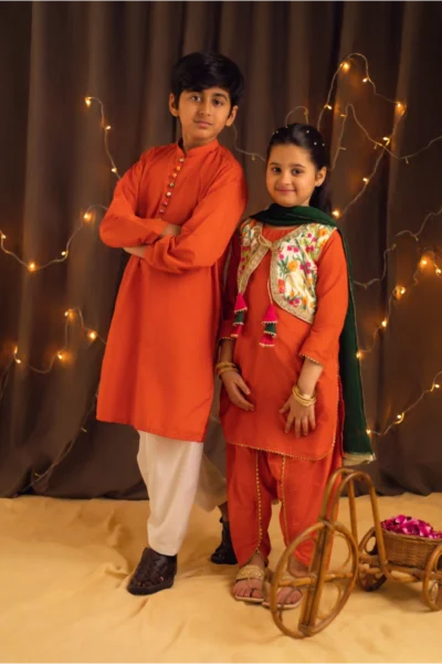 Tangy Orange - Kurta Pajama - Image 2