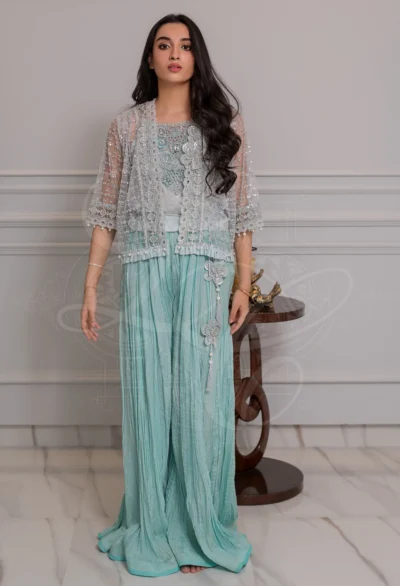 Noor Aqua Green 3D Embellished Gharara Set - Image 2
