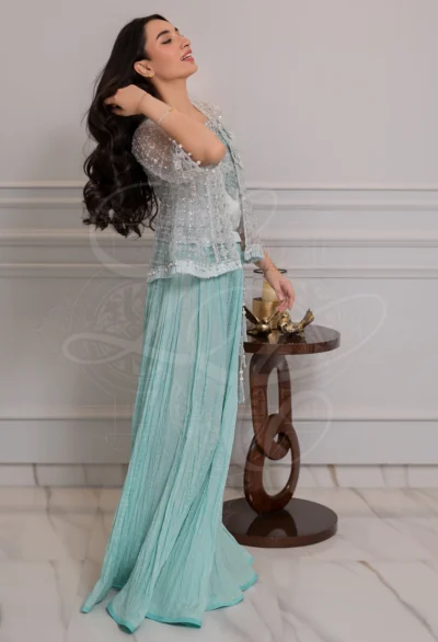 Noor Aqua Green 3D Embellished Gharara Set - Image 3
