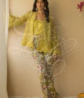AVA - Cutwork Coat with bell Sleeves and printed bootcut Pant