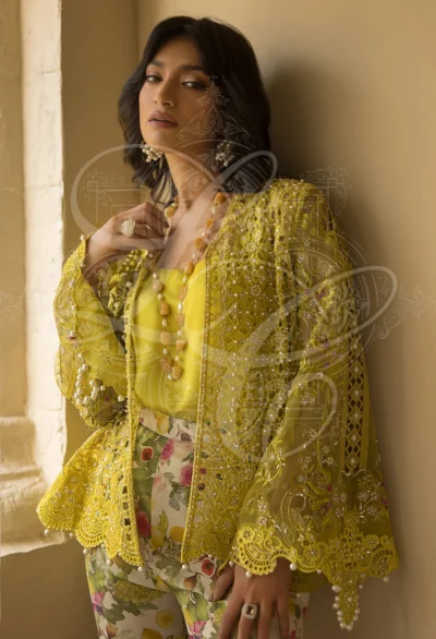 AVA - Cutwork Coat with bell Sleeves and printed bootcut Pant - Image 3