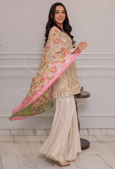 Ayla Beige Gota Tunic & Gharara Set - Image 4