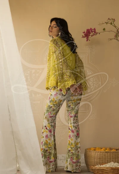 AVA - Cutwork Coat with bell Sleeves and printed bootcut Pant - Image 5