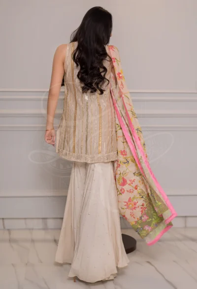 Ayla Beige Gota Tunic & Gharara Set - Image 5
