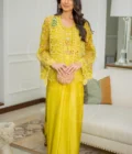 Zaria Neon Yellow Cutwork Saree Skirt Set