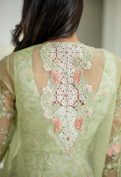 Elara Pistachio U-Hem Cutwork Saree Set - Image 3