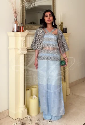 Sona – Cornflower Blue Sequin Cape Set
