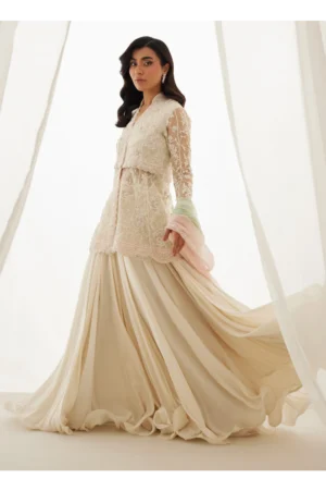 Zariah Ivory Peplum, Lehenga And Dupatta