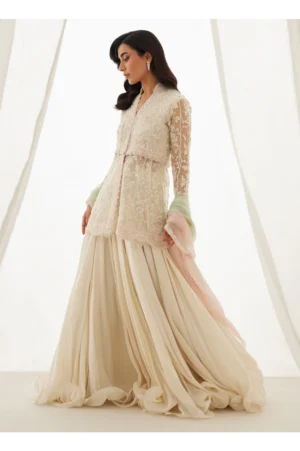 Zariah Ivory Peplum, Lehenga And Dupatta