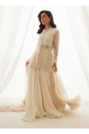 Zariah Ivory Peplum, Lehenga And Dupatta