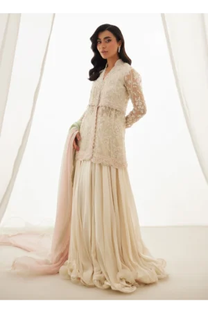 Zariah Ivory Peplum, Lehenga And Dupatta