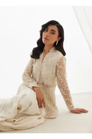 Zariah Ivory Peplum, Lehenga And Dupatta