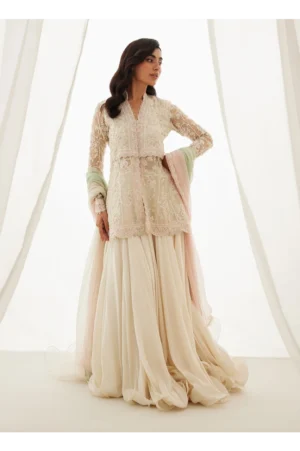 Zariah Ivory Peplum, Lehenga And Dupatta