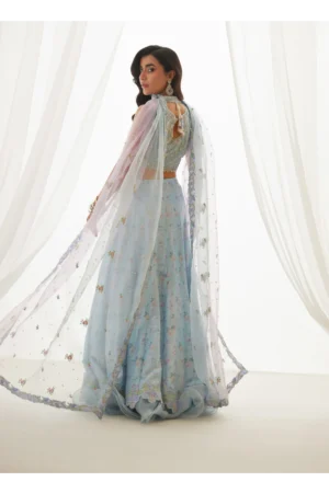 Zyla Sky Blue Choli, Lehenga And Dupatta