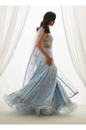 Zyla Sky Blue Choli, Lehenga And Dupatta