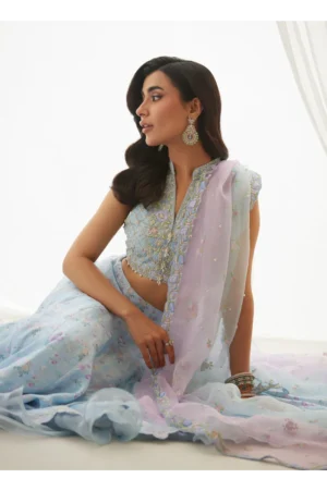 Zyla Sky Blue Choli, Lehenga And Dupatta