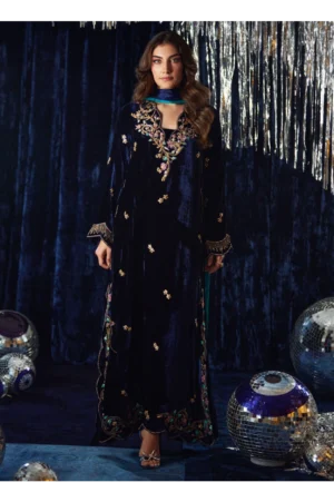 Valeh Navy Shirt And Dupatta