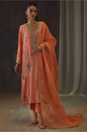 Peach Zari Long Full Set