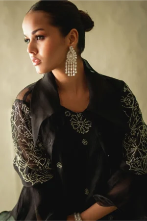 Tahlia Black Organza Pleated Coat