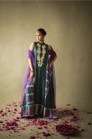 Seren Emerald-Purple Silk Kaftan