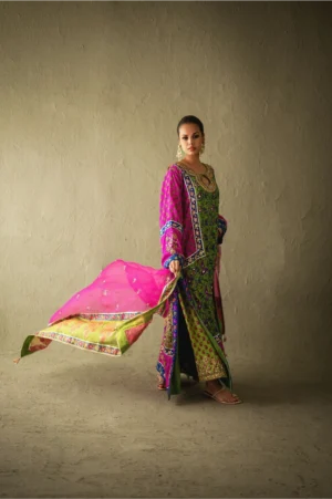 Naysa Dhani-Pink Silk Kaftan Set