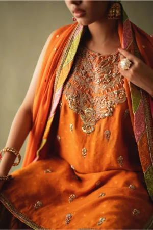 Zarisha Orange Zari Gharara Set