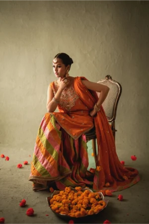 Zarisha Orange Zari Gharara Set