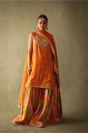 Zarisha Orange Zari Gharara Set