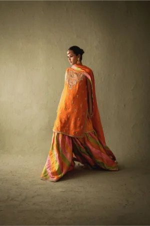 Zarisha Orange Zari Gharara Set