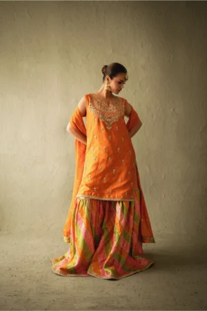 Zarisha Orange Zari Gharara Set