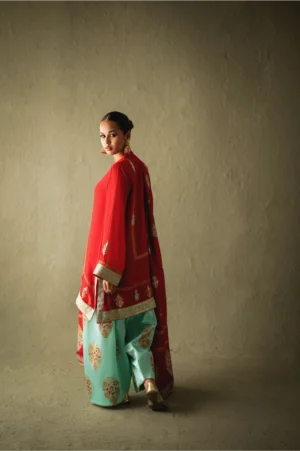 Ravya Red Chiffon Block-Print Set