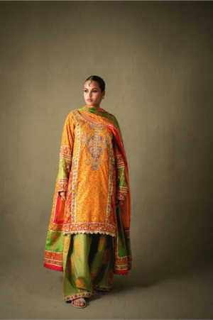 Marea Orange Silk Shalwar Set