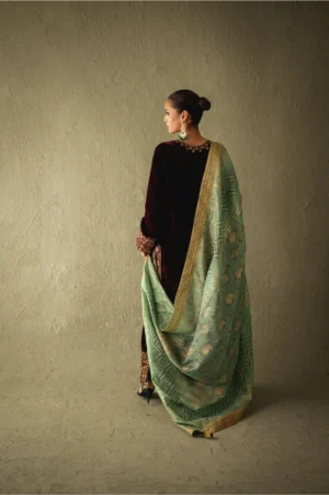Eloria Plum Velvet Long Shirt Set