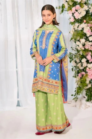 Herringbone Digital Printed Green & Blue (3 Pc Suit)
