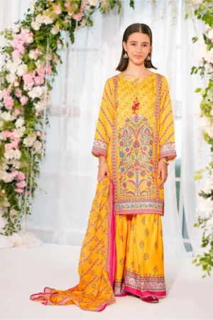 Herringbone Digital Printed Yellow (3 Pc Suit)
