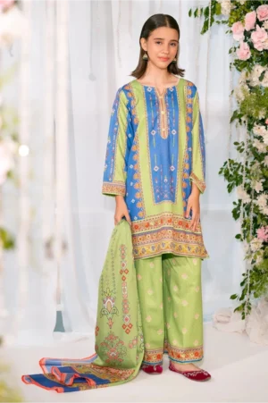 Herringbone Digital Printed Green & Blue (3 Pc Suit)