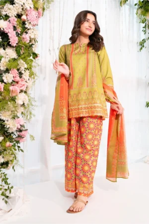 Herringbone Digital Printed Lime Green (3 Pc Suit)