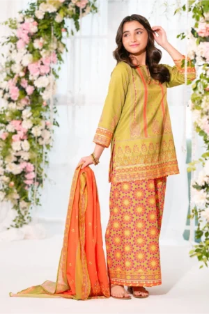 Herringbone Digital Printed Lime Green (3 Pc Suit)