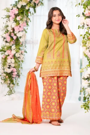 Herringbone Digital Printed Lime Green 3 Pc Suit