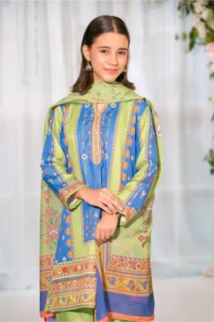 Herringbone Digital Printed Green & Blue (3 Pc Suit)