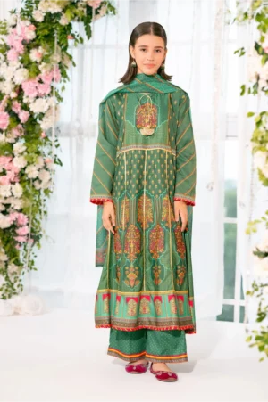 Herringbone Digital Printed Green 3 Pc Suit