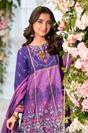 Herringbone Digital Printed Purple (3 Pc Suit)