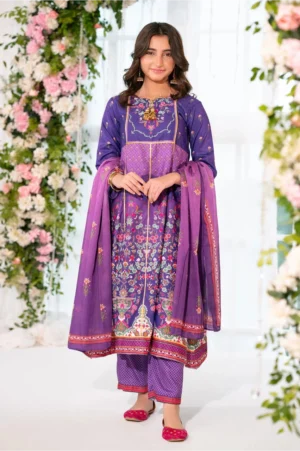Herringbone Digital Printed Purple (3 Pc Suit)
